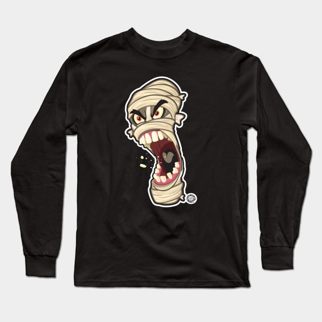 Halloween Mummy Angry Head Shot Long Sleeve T-Shirt by Goin Ape Studios